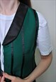 WOMEN'S STRIPED VEST, 90S GREEN FRONT BUTTONS FORMAL TOP 