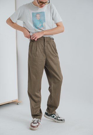 VINTAGE STRAIGHT FIT CLASSIC TROUSERS IN BROWN