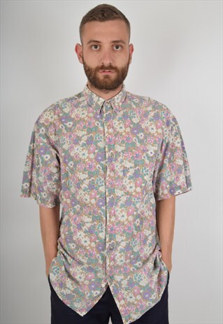 VINTAGE SHIRT FESTIVAL FLORAL PRINT SIZE M (831)