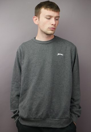 VINTAGE SLAZENGER SWEATER IN GREY WITH LOGO