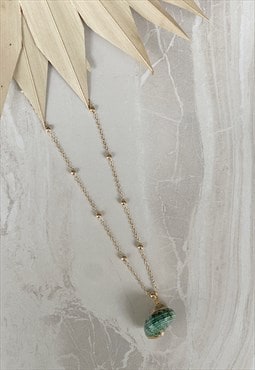 Gold Green Faux Natural Shell Dainty Charm Pendant  Necklace