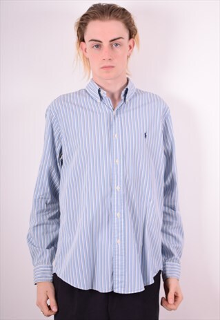 RALPH LAUREN MENS VINTAGE SHIRT LARGE BLUE STRIPES 90S