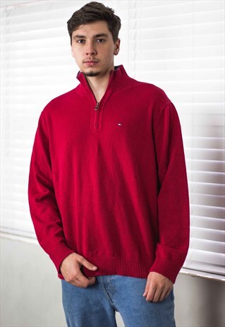 VINTAGE TOMMY HILFIGER 1/4 ZIP JUMPER SWEATER LOGO XL 23