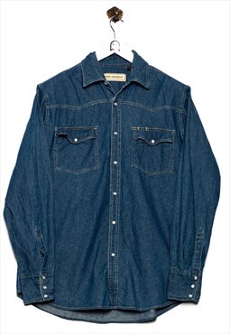 Vintage Bit Bridle Denim Shirt Shiny Snaps Blue