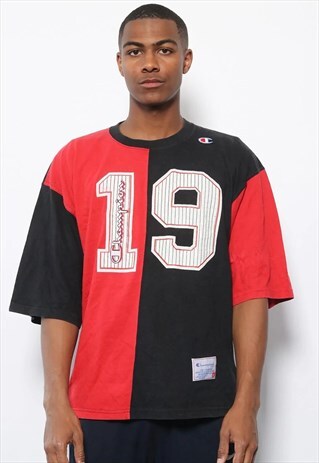 VINTAGE CHAMPION PRINT LOGO T-SHIRT RED BLACK