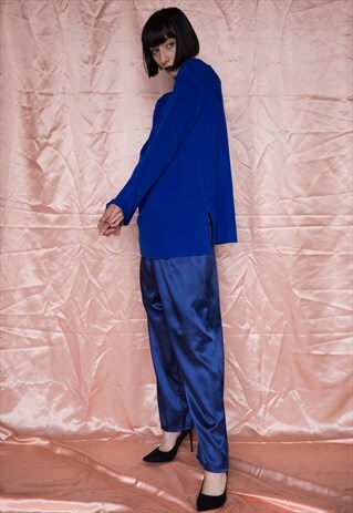 NAVY BLUE SATIN TROUSERS