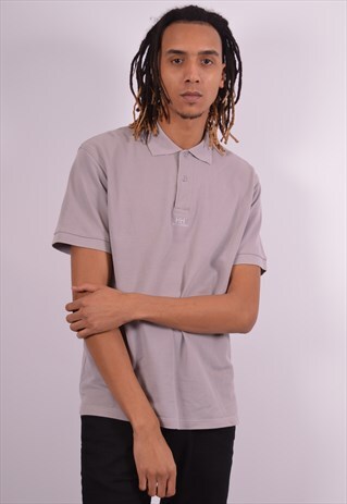 HELLY HANSEN MENS VINTAGE POLO SHIRT LARGE GREY 90S