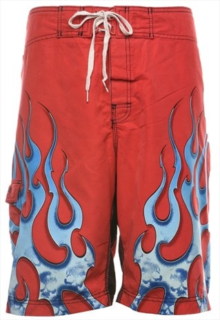 VINTAGE RED 1990S FLAMES SHORTS - W34