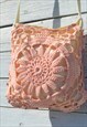 HANDMADE PINK UPSYCLED CROCHET COTTON CROSS BODY SMALL BAG