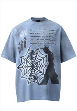 Spiderweb t-shirt cyberpunk top grunge raver tee pastel blue