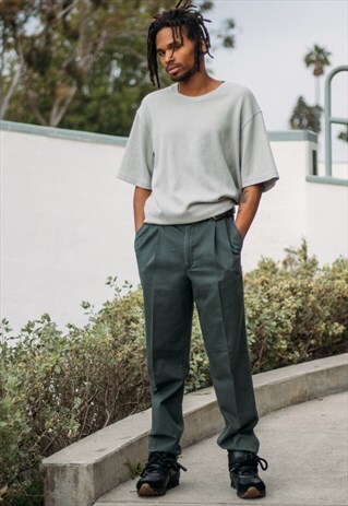 90S MINIMALIST SKATER PLEATED FADED GREEN CROPPED CHINOS
