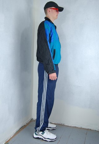 VINTAGE Y2K BLACK BLUE BAGGY SLIP LIGHT BOMBER SPORT JACKET