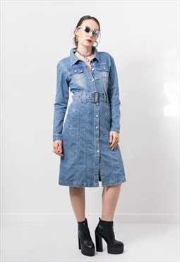 Vintage Y2K denim trench belted coat in blue jean women