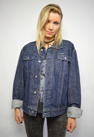 VINTAGE 90S DIESEL DARK BLUE WASH DENIM JACKET GRUNGE