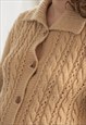 VINTAGE 80'S BROWN WOOL HAND KNITTED CARDIGAN