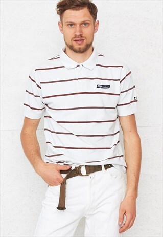 90S VINTAGE WHITE REEBOK STRIPED SHORT SLEEVE POLO SHIRT