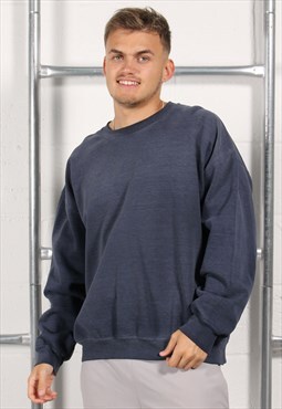 Vintage Sweatshirt in Navy Crewneck Plain Jumper XL