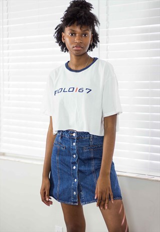 VINTAGE POLO RALPH LAUREN CROP TOP LOGO 90S M 4.3