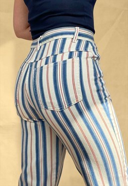 Vintage 80s High Waisted Stripe Jeans in Blue and White 