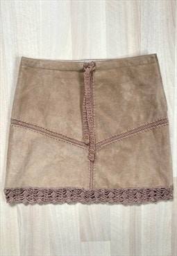 90's Tan Leather Mini Skirt