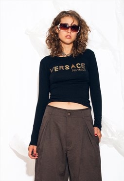 Vintage Y2K Versace Long Sleeve Top in Black