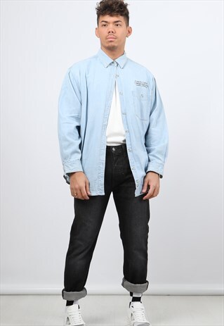 VINTAGE WRANGLER XL BLUE DENIM SHIRT