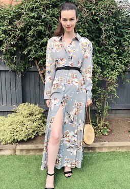 Floral print Maxi dress Oversize relaxed fit cardigan Grey