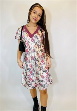 Vintage Satin Lace Pink Summer Mini Dress