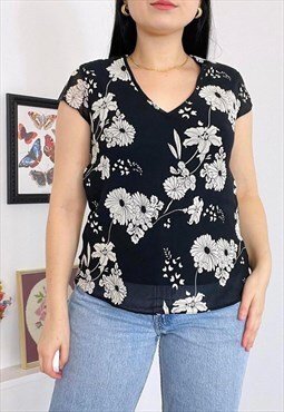 90s Floral Chiffon Top