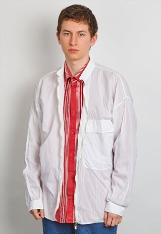 VINTAGE 90'S VERSACE WHITE BOMBER JACKET STYLE SHIRT