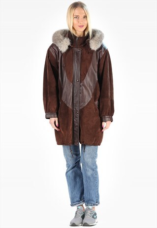 SUEDE PARKA COAT BROWN LEATHER