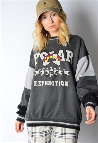VINTAGE 80S GREY COLOUR BLOCK SWEATSHIRT