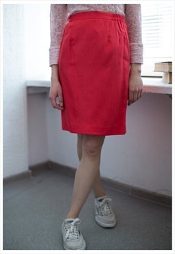 Vintage 80's High Waisted Red Midi Skirt