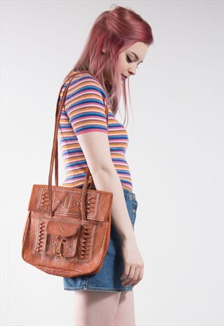 VINTAGE HIPPIE LEATHER TOTE BAG