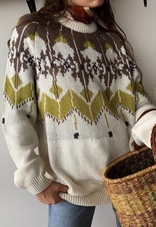 VINTAGE 80S FAIR ISLE BOHO CHRISTMAS JUMPER SWEATER PULLOVER