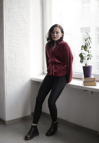 VINTAGE 80'S MAROON VELVET KIMONO JACKET