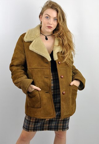VINTAGE 1970S CARAMEL SHEEPSKIN SHEARLING COAT
