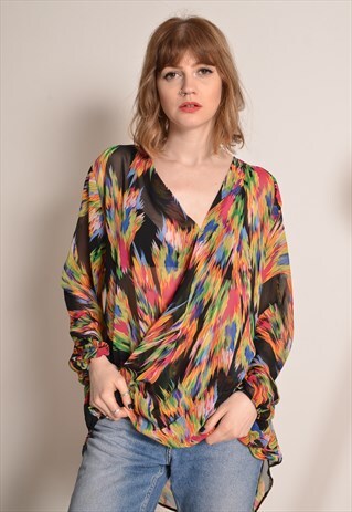 VINTAGE ABSTRACT PATTERNED BLOUSE IN RAINBOW COLOURS