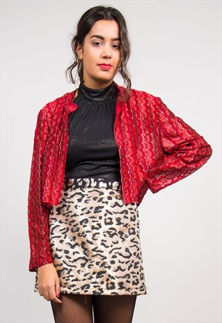 VINTAGE 90'S RED CROPPED SHEER GLITTER JACKET