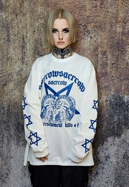 Pentagram top lamb print tee grunge Gothic t-shirt white