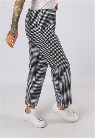 HIGH WAISTED TROUSERS CHECKED WIDE TAPERED UK 16 (GOAP)