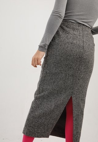 Vintage Wool Grey Midi Skirt