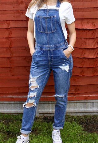 AMERICAN EAGLE RIPPED/DISTRESSED DENIM DUNGAREES, VINTAGE.