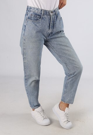 VINTAGE HIGH WAISTED DENIM JEANS ACID WASH UK 10 - 12 (BG2H)