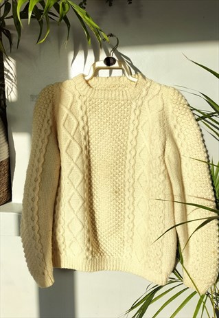 Hand Knitted Pure Wool Chunky Aran Fisherman Jumper