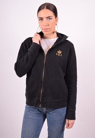 RALPH LAUREN WOMENS VINTAGE HOODIE JACKET LARGE BLACK 90'S