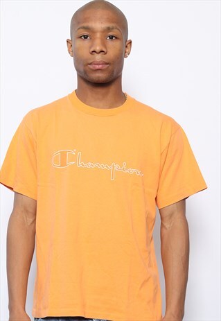 VINTAGE CHAMPION BIG LOGO SPELLOUT T-SHIRT ORANGE