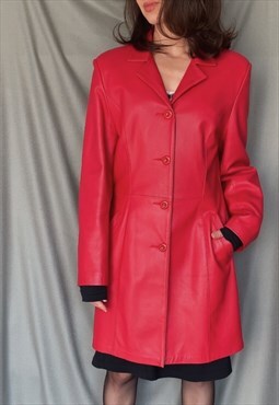 Vintage 90s soft leather trench coat in matte red, size M