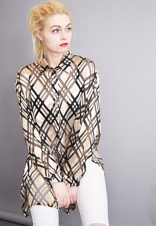 90'S BOHO TRANSPARENT VELVET ROMBO PATTERN OVERSIZED SHIRT