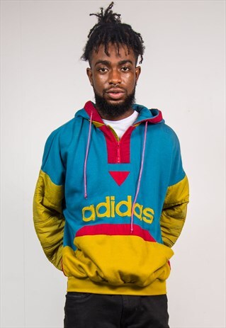 VINTAGE 90'S ADIDAS COLOURBLOCK QUARTER ZIP SWEATER HOODIE
